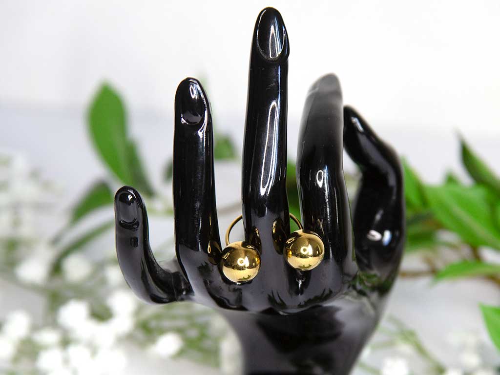 Bague Bubble dorée ouverte avec double boule en acier inoxydable, design minimaliste – Lidiar Collection