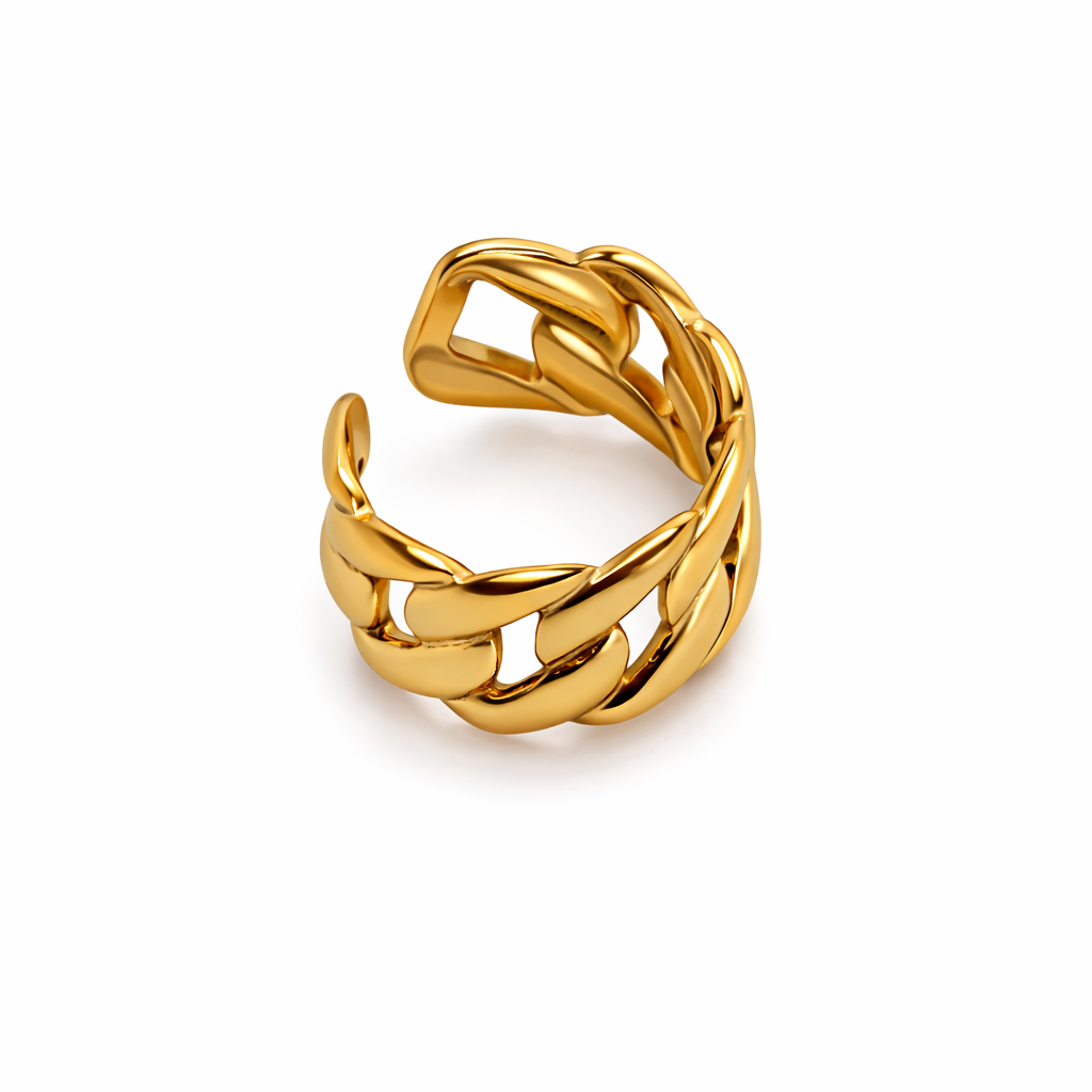 Bague dorée ajustable à maillons en acier inoxydable, design chaîne moderne – Lidiar Collection