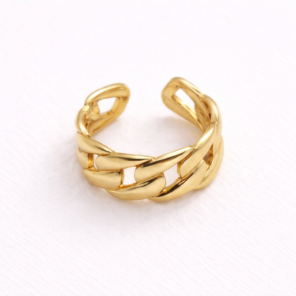 Bague dorée ajustable à maillons en acier inoxydable, design chaîne moderne – Lidiar Collection