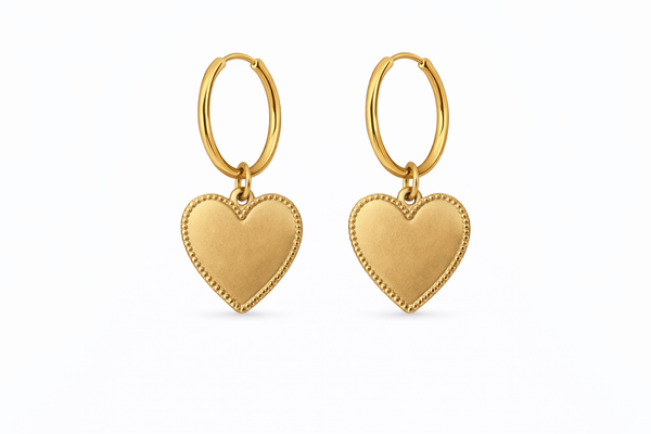 Boucles d’oreilles créoles dorées avec pendentif cœur en acier inoxydable – bijou élégant femme Lidiar Collection