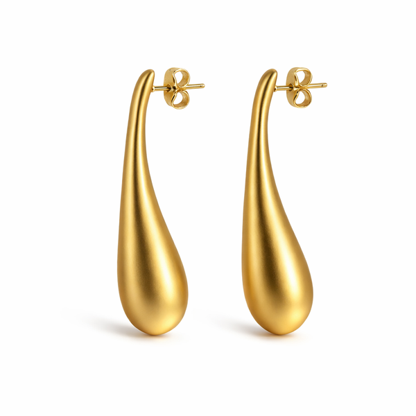Boucles d’oreilles pendantes dorées en forme de goutte, design minimaliste et élégant – Lidiar Collection