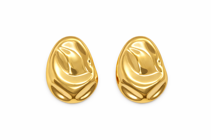 Boucles d’oreilles dorées design organique en acier inoxydable, forme sculpturale élégante – Lidiar Collection