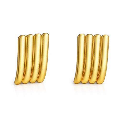 Boucles d'oreilles rectangulaires texturées dorées Palmarin de