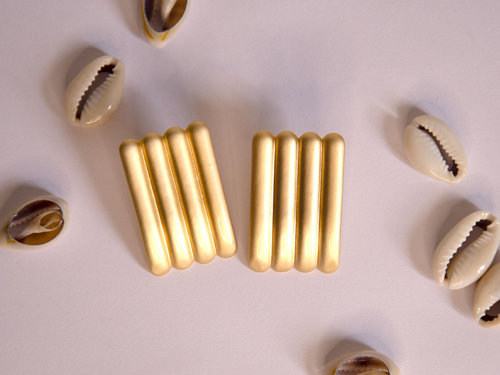 Boucles d'oreilles rectangulaires texturées dorées Palmarin de