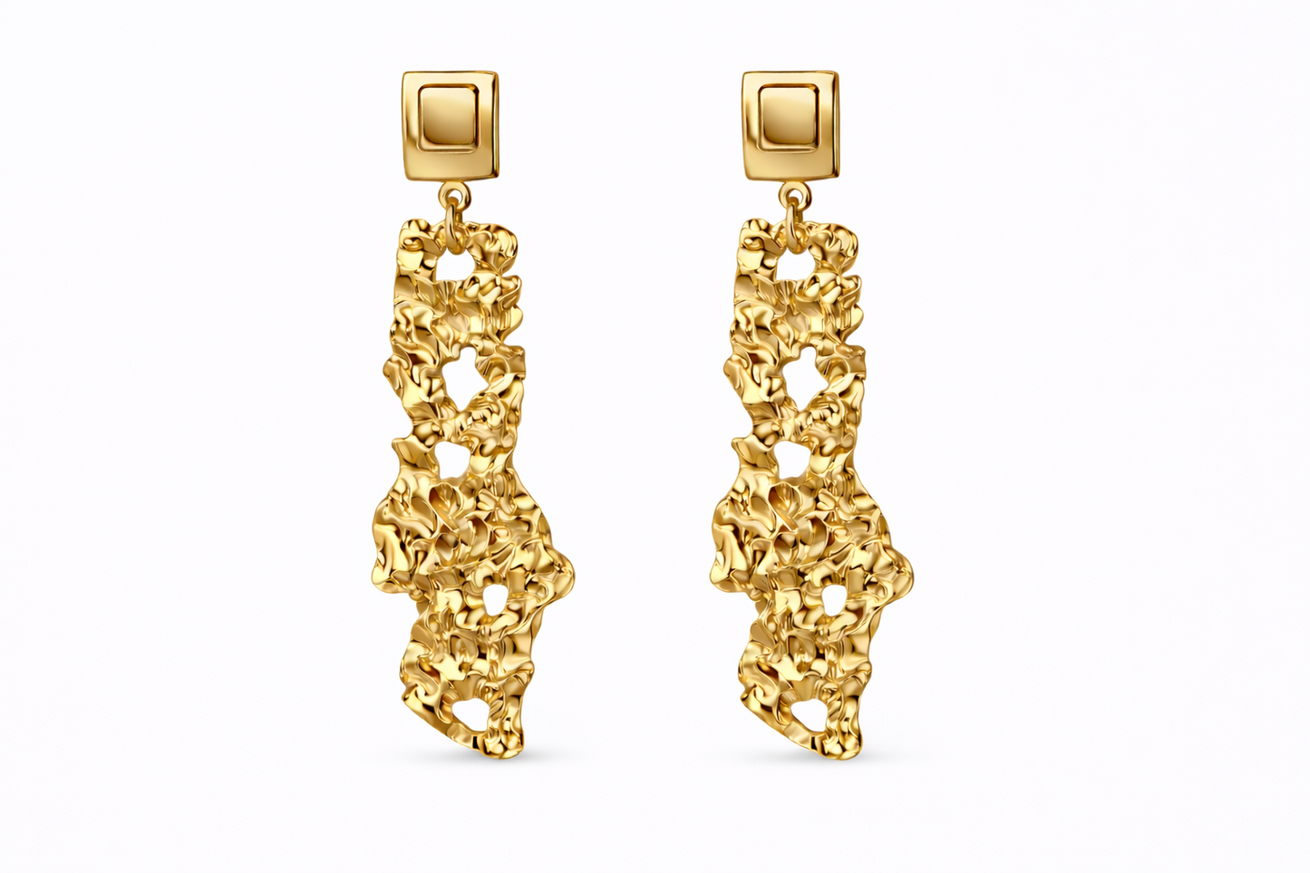 Boucles d'oreilles dorées effet martelé texturé en acier inoxydable - Modèle Siné par Lidiar Collection