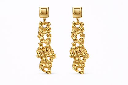 Boucles d'oreilles dorées effet martelé texturé en acier inoxydable - Modèle Siné par Lidiar Collection