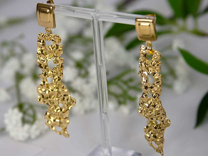 Boucles d'oreilles dorées effet martelé texturé en acier inoxydable - Modèle Siné par Lidiar Collection