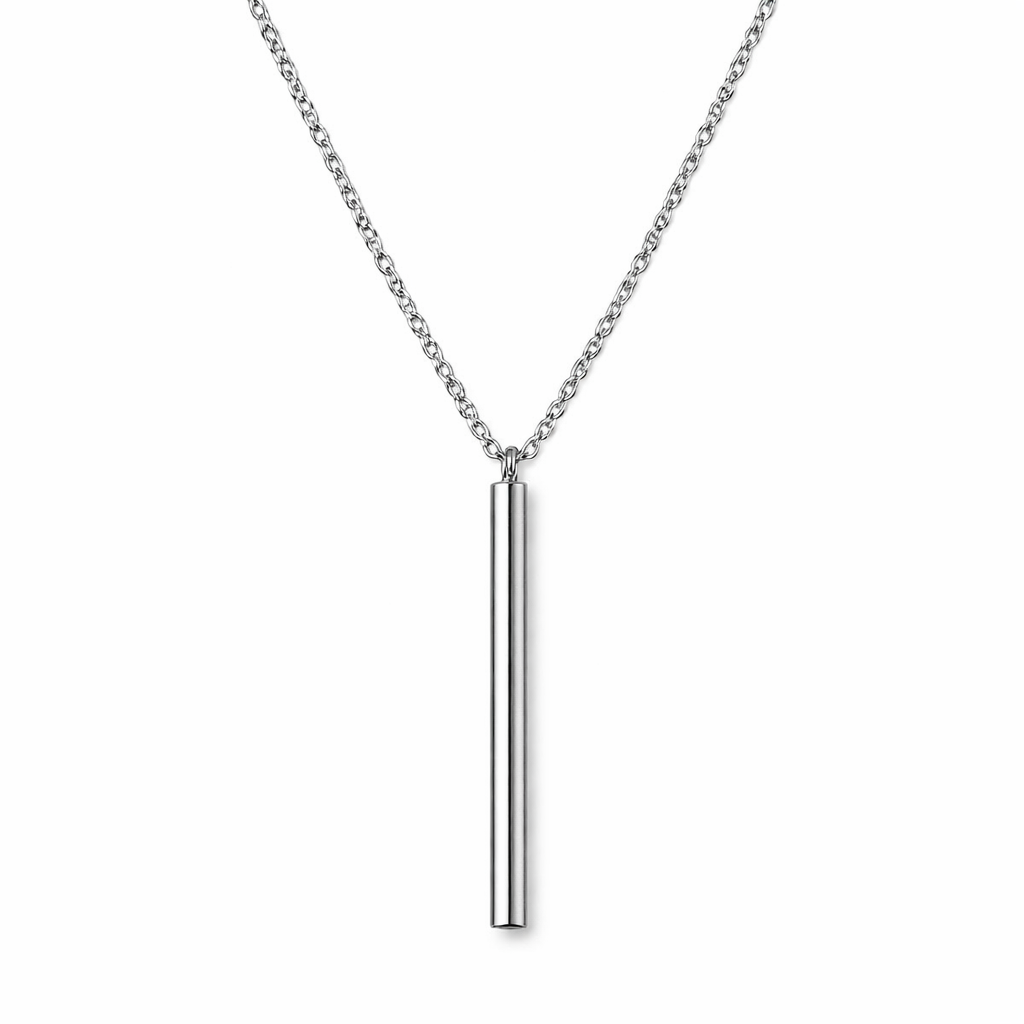 Collier pendentif barre argentée en acier inoxydable, design minimaliste et élégant – Lidiar Collection