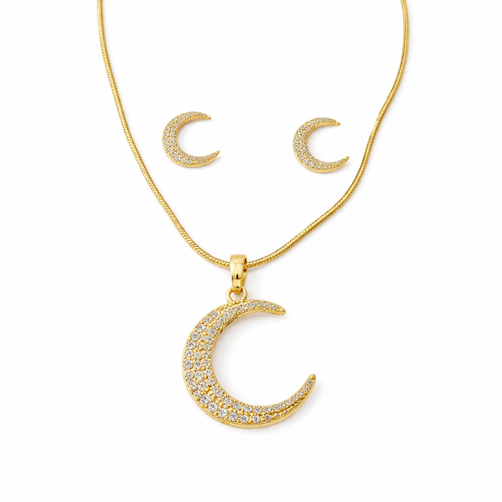 Crescent moon necklace and earrings set